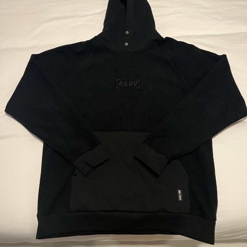 ASRV Hoodie Large Black Pullover Reversed Fleece Gym Snap Embroidered Dsg-0234